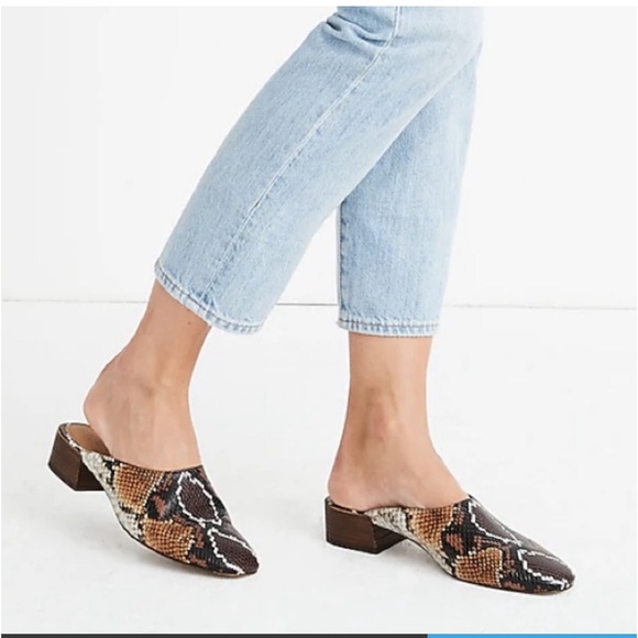 Madewell Alicia Leather Snakeskin Print Mule Slip On Slide Block Low Heel Shoes - Picture 1 of 13
